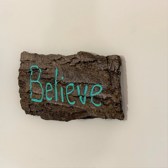 Believe Sign, Tree Bark Carving, Turquoise Home Decor, Wall Sign, Sustainable - Picture 5 of 9